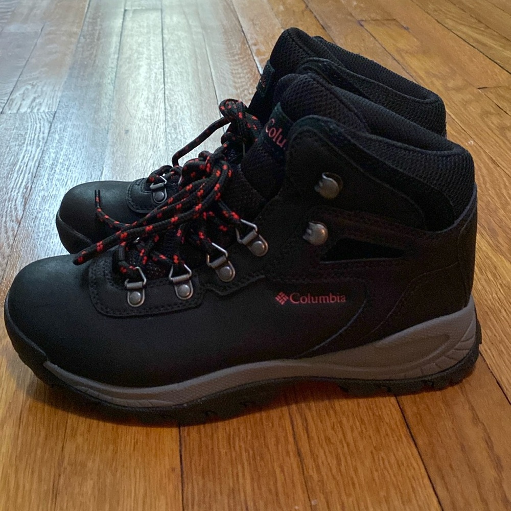 Columbia women’s Newton Ridge Plus Waterproof hiking boots, black/poppy red
